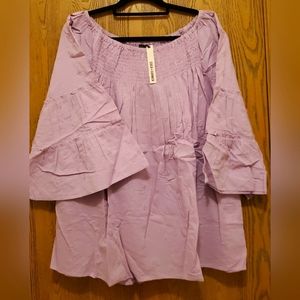 COCO + CARMEN Women's Bell Bottom Sleeve Purple Top